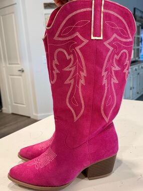 Women's Fuchsia Suede Western Boots - Stylish Pink Cowboy Boot
